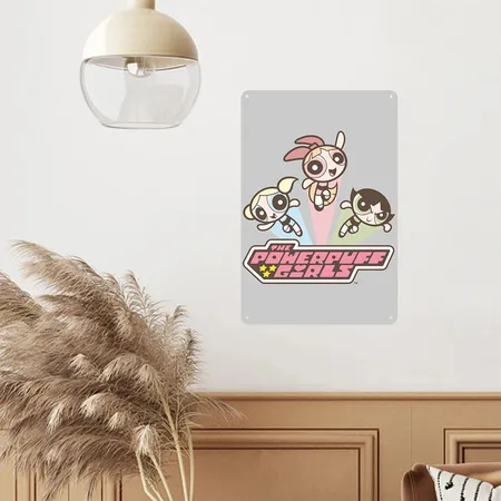 Powerpuff Girls Vintage Heather Gray Metal Poster Wall Art Decor Sign
