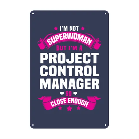 Project Control Manager Navy Metal Poster Wall Art Decor Sign