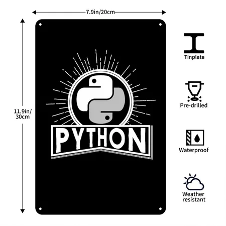 Python Vintage Retro Black Metal Poster Wall Art Decor Sign