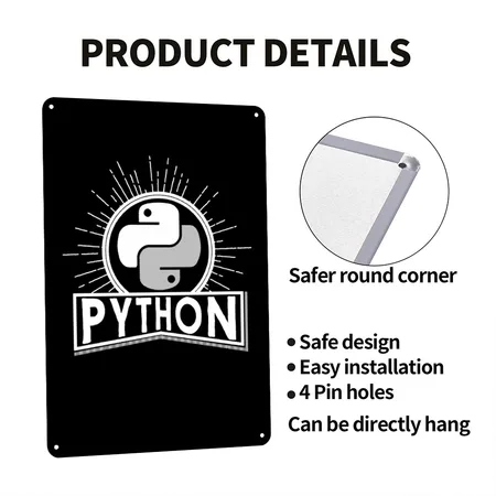 Python Vintage Retro Black Metal Poster Wall Art Decor Sign