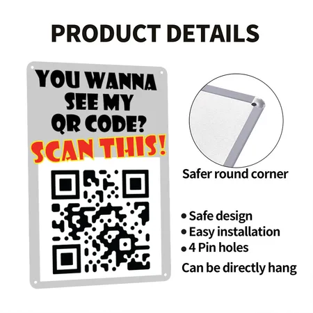 Qrcode Fu Heather Gray Metal Poster Wall Art Decor Sign