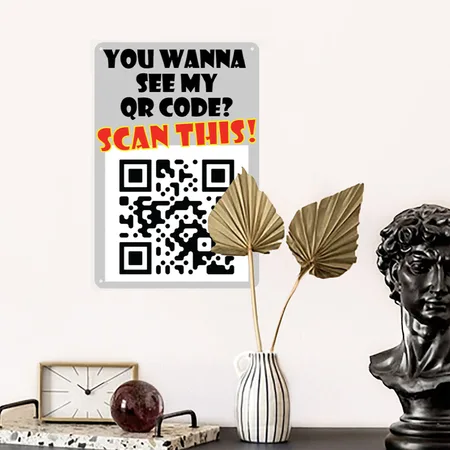 Qrcode Fu Heather Gray Metal Poster Wall Art Decor Sign