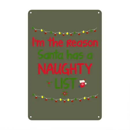 Reason Santa Has Naughty List Christmas Green Camo Metal Poster Wall Art Decor Sign