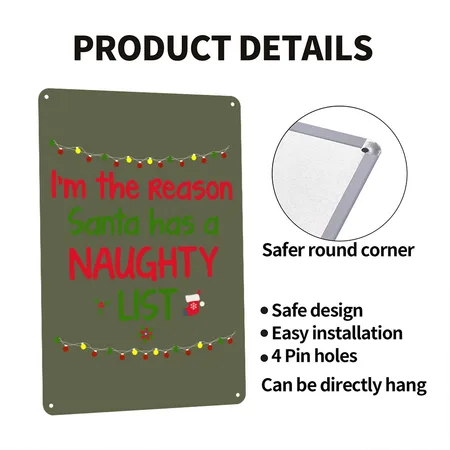 Reason Santa Has Naughty List Christmas Green Camo Metal Poster Wall Art Decor Sign