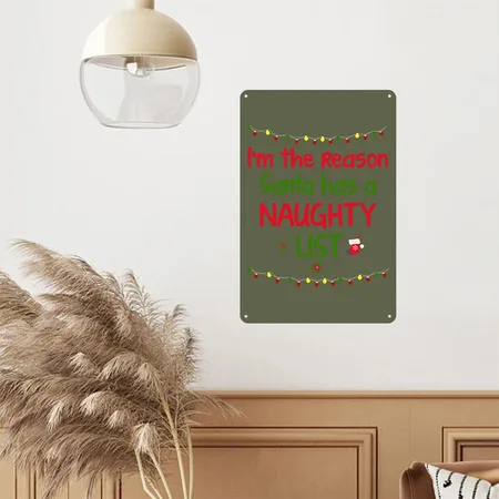 Reason Santa Has Naughty List Christmas Green Camo Metal Poster Wall Art Decor Sign