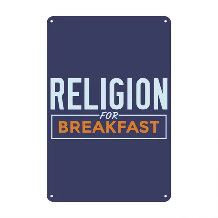 Religion For Breakfast Heather Indigo Metal Poster Wall Art Decor Sign