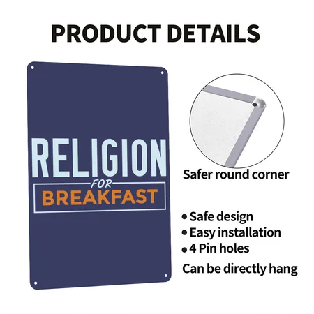 Religion For Breakfast Heather Indigo Metal Poster Wall Art Decor Sign