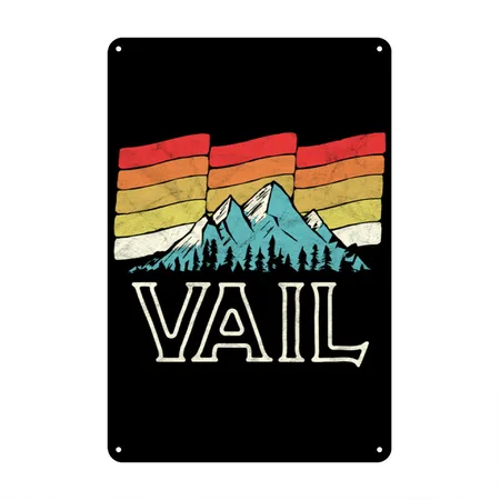 Retro Vail Colorado Mountains Ski Black Metal Poster Wall Art Decor Sign