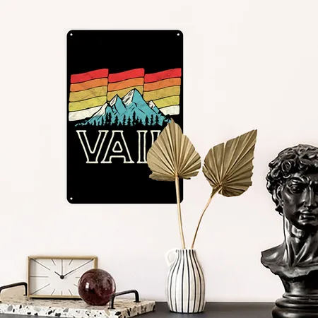 Retro Vail Colorado Mountains Ski Black Metal Poster Wall Art Decor Sign