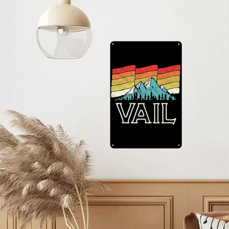 Retro Vail Colorado Mountains Ski Black Metal Poster Wall Art Decor Sign