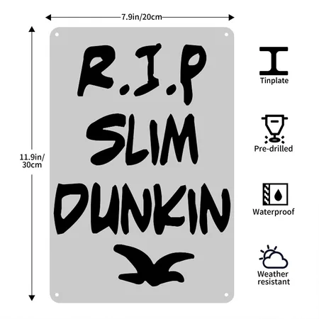 R.I.P. Slim Dunkin Tee Heather Gray Metal Poster Wall Art Decor Sign