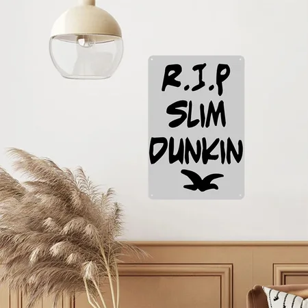 R.I.P. Slim Dunkin Tee Heather Gray Metal Poster Wall Art Decor Sign