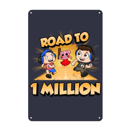 Road To 1 Million Navy/heather Gray Metal Poster Wall Art Decor Sign