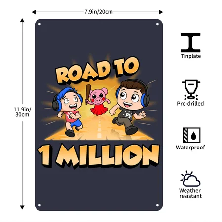 Road To 1 Million Navy/heather Gray Metal Poster Wall Art Decor Sign