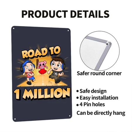 Road To 1 Million Navy/heather Gray Metal Poster Wall Art Decor Sign