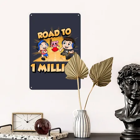 Road To 1 Million Navy/heather Gray Metal Poster Wall Art Decor Sign