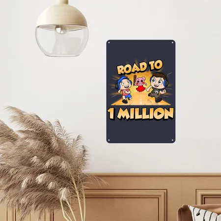 Road To 1 Million Navy/heather Gray Metal Poster Wall Art Decor Sign
