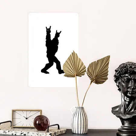 Rock And Roll Bigfoot Sticker White Matte Metal Poster Wall Art Decor Sign