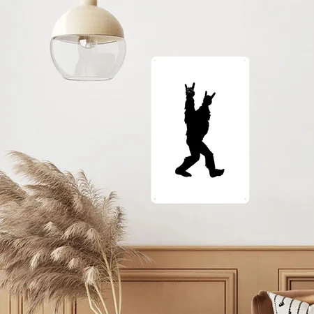 Rock And Roll Bigfoot Sticker White Matte Metal Poster Wall Art Decor Sign