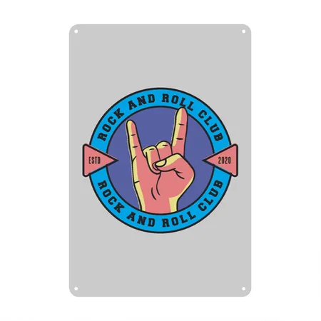 Rock And Roll Club Heather Gray Metal Poster Wall Art Decor Sign