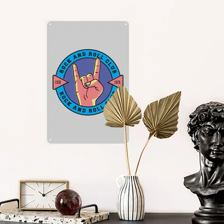Rock And Roll Club Heather Gray Metal Poster Wall Art Decor Sign