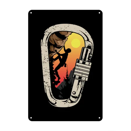 Rock Climbing Bouldering Climbing Carabiner Black/white Metal Poster Wall Art Decor Sign