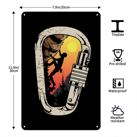 Rock Climbing Bouldering Climbing Carabiner Black/white Metal Poster Wall Art Decor Sign
