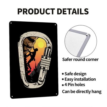 Rock Climbing Bouldering Climbing Carabiner Black/white Metal Poster Wall Art Decor Sign