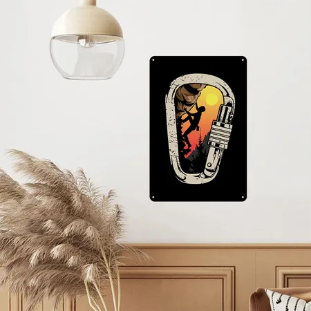 Rock Climbing Bouldering Climbing Carabiner Black/white Metal Poster Wall Art Decor Sign