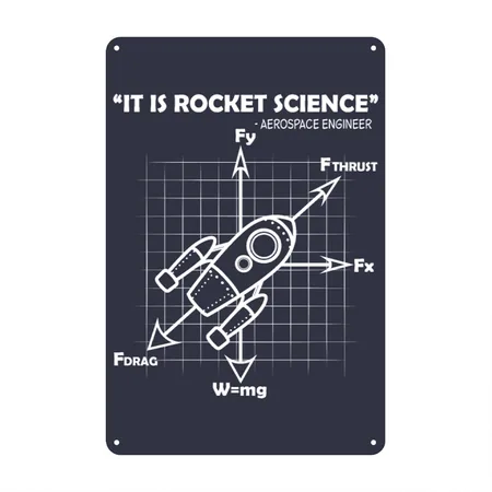 Rocket Science Navy/heather Gray Metal Poster Wall Art Decor Sign