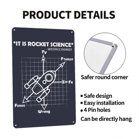 Rocket Science Navy/heather Gray Metal Poster Wall Art Decor Sign