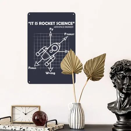 Rocket Science Navy/heather Gray Metal Poster Wall Art Decor Sign