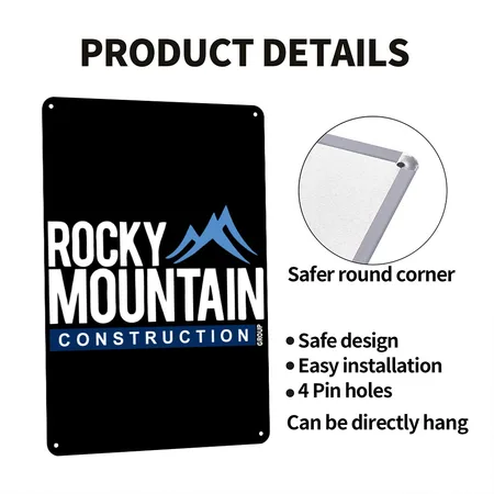 Rocky Mountain Construction Black Metal Poster Wall Art Decor Sign