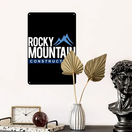 Rocky Mountain Construction Black Metal Poster Wall Art Decor Sign