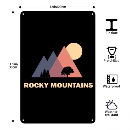 Rocky Mountains Black Metal Poster Wall Art Decor Sign