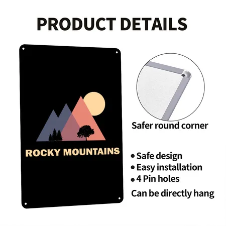 Rocky Mountains Black Metal Poster Wall Art Decor Sign