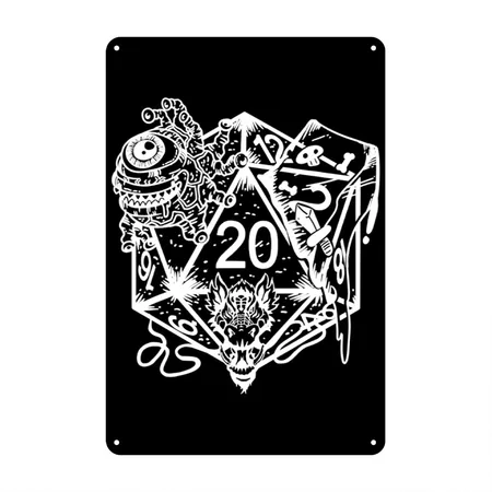Role Playing Gift Tabletop Fantasy Black/white Metal Poster Wall Art Decor Sign