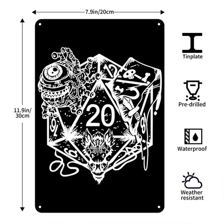 Role Playing Gift Tabletop Fantasy Black/white Metal Poster Wall Art Decor Sign