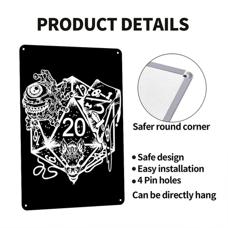 Role Playing Gift Tabletop Fantasy Black/white Metal Poster Wall Art Decor Sign