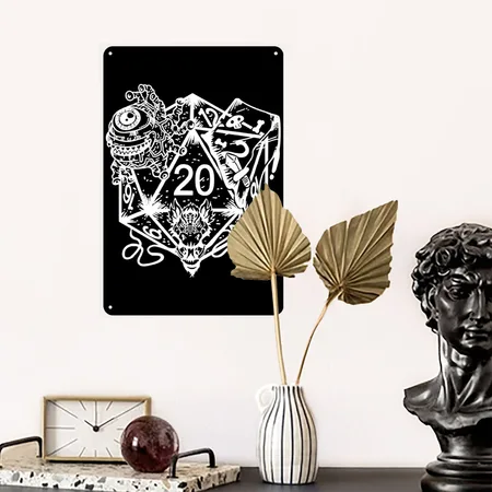 Role Playing Gift Tabletop Fantasy Black/white Metal Poster Wall Art Decor Sign