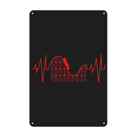 Roller Coaster Heartbeat Heartline Theme Park Black/asphalt Metal Poster Wall Art Decor Sign