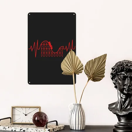 Roller Coaster Heartbeat Heartline Theme Park Black/asphalt Metal Poster Wall Art Decor Sign