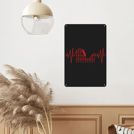 Roller Coaster Heartbeat Heartline Theme Park Black/asphalt Metal Poster Wall Art Decor Sign