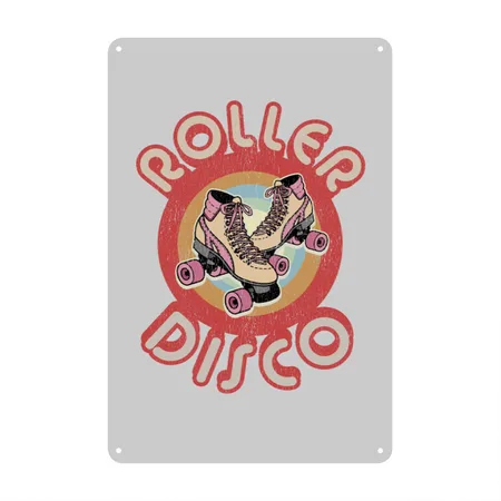 Roller Derby Roller Skates - Red & Pink Retro Heather Gray Metal Poster Wall Art Decor Sign