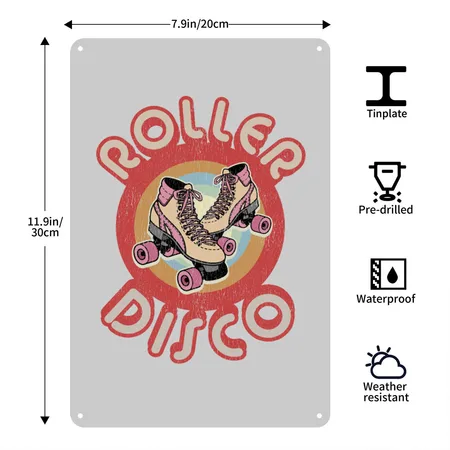 Roller Derby Roller Skates - Red & Pink Retro Heather Gray Metal Poster Wall Art Decor Sign