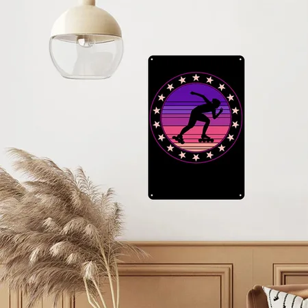 Roller Skate Shirt, Rollerblading Girl Retro, Black Metal Poster Wall Art Decor Sign