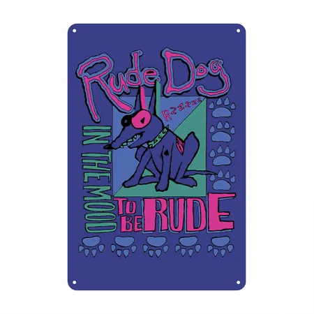 Rude Dog Royal Blue Metal Poster Wall Art Decor Sign