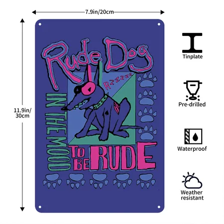 Rude Dog Royal Blue Metal Poster Wall Art Decor Sign