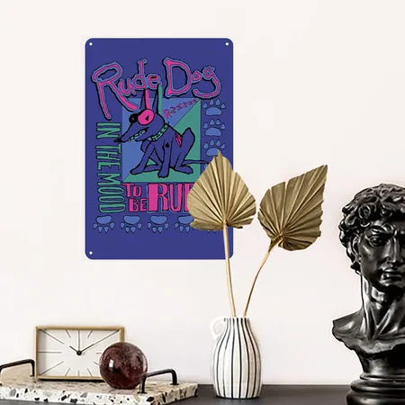 Rude Dog Royal Blue Metal Poster Wall Art Decor Sign