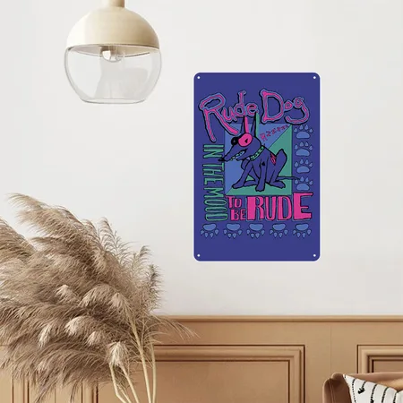 Rude Dog Royal Blue Metal Poster Wall Art Decor Sign